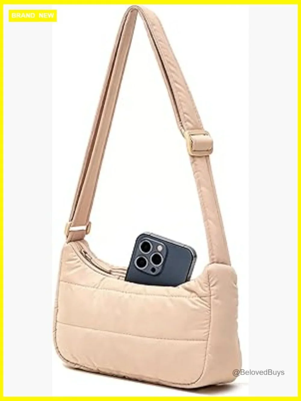 Quilted Puffy Crescent Hobo Crossbody Bag Adjustable Strap